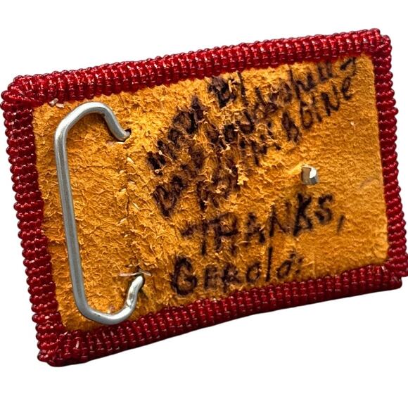 VTG Handmade Native American Beaded Belt Buckle Red Yellow Orange Pow Wow Boho - Picture 10 of 14